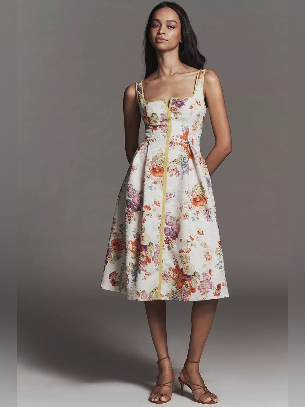 New Anthropologie Maeve Square-Neck Piped Floral Midi Dress Size XL